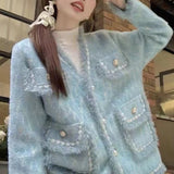 KANING Korean Small Fragrant Breeze Knitted Jacket 2026 Autumn And Winter New Escreide Sleeve Sweater Cardigan Shirt Top
