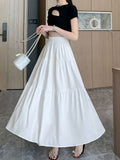 Ins Fashion Folded Lining High-Rise Half-Dress Woman Medium Long Slim Slim Slim Thin Cake Dress Girl