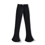 Autumn And Winter Thickened Velvet Retro High-Waist Elastic Force To Repair The Leg Long Horseshoe Pants Women Micro-Horns Denim Trousers