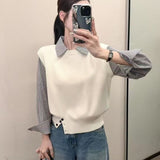 KANING Shirt Splicing Two-Piece Knitted Shirt 2026 Autumn And Winter New Design Knitted Sweater Vest