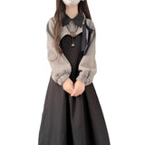 French Black Long-Sleeved Dress Women's Autumn And Winter 2025 New Small Man Into Autumn A Complete Set