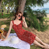 Tea Break French Red Broken Flowers With Tie Skirt Women's Summer 2025 New Beach Resort Beach Skirt