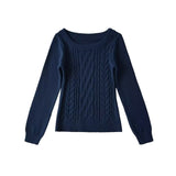 Pure-Style Hottie Fashion A Word Shoulder Knitted Sweater Casual Slim Hemp Flower Tops Thin Autumn And Winter