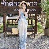 Net Yarn Holiday Style Purple Broken Flower Sling Dress Female Summer Sexy Bare Backpack Hip Dress Is Beautiful