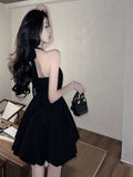 New Pure Desire Black Hanging Neck Sling Dress Small Man Waist Temperament Sexy A-Shaped Dress Summer Girl Black Dress