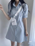 Blue Polo Collar Shirt Dress Woman 2025 Summer French Short Dress To Collect Thin A-Word Short-Sleeved Dress