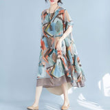 Chiffon Crash Dress Summer New Large Size Women's Fat Mm Loose Belly Middle-Native Mother Casual Dress