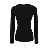 Spice Girls New Shoulder Round Neck Long Sleeve Elastic Waist T-Shirt Soft-Skinned Solid-Colored Back-To-Bottom Shirt
