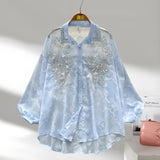 Light Luxury Famous Heavy Industry Nail Polish Shiny Embroidery Lantern Sleeve Shirt Loose Outer Long Sleeve Top Dress Female