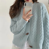 Horn Buckle Short Jersey Sweater Autumn And Winter New Knitted Cardigan Jacket Round Neck Solid Knitted Shirt Woman