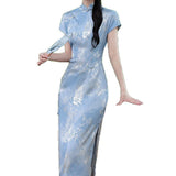 Beautifully Improved National Style Cheongsam Summer 2025 New Young Girl Summer Blue Dress New Chinese Elegant
