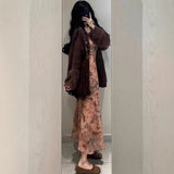 French Temperament Floral Sling Dress With A Dress Women's Autumn And Winter In The Long Dress Morning Autumn Tea Tie Wear A Complete Set Of Clothing