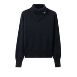 KANING Korean Irregular Collar Thicken Knitted Shirt 2026 Autumn And Winter New Design Sense Lazy Jacket Sweater