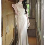 New Chinese Three-Dimensional Embroidered Dress Flowing Cloak Design Banquet Dress Dress 2026 Summer