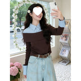 One-Word Shoulder-To-Shoulder Two-Piece Shirt Collar Top In The Spring 2025 New High-Intellectual College Style Slim Thin Knitwear