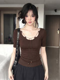 French Temperament With U-Neck Short-Sleeved T-Shirt For Women's Summer Design To Slim Thin Niche Tops