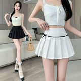 Purely Want Sweet And Spicy Bow Jk Folded Skirt Girl Summer New College Girl Group Half-Dress Skirt