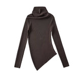 Autumn And Winter Half-Neck Long-Sleeved Knitted Top Girl Slimming Irregular Waist Long Bottom Sweater
