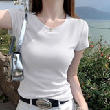 2026 Simple Temperament Round-Neck Short-Sleeved Female Slimming Commuting Korean Women's Top Dress