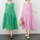 Cotton Linen Dress Women 2026 Summer New Literary And Art Large Size Loose Breathable Sleeveless Pure Linen Dress