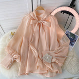 French Bow Shirt Female Design Sense Of Small Pure Style Hottie Chic Bubble Long Sleeve Top