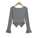 V-Necked Women's Niche Hottie Double Zipper Wrinkle Folded T-Shirt Pure Desire To Hit The Bottom Of The Top Horn Sleeve
