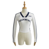 Hottie Autumn Long-Sleeved Chicken Heart-Neck Climbing Strip Print Tighten Sports Fashion Short-Term Shirt