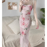 Sweet And Spicy Net Yarn Hanging Flowers With Dress Women's Summer Design Feel Tight Skinny Ass Long Skirt