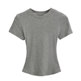 Flat-Up Base T-Shirt Thread Round-Neck Short-Sleeved Bottom Shirt Showing Skinny Short-Sized Hottie