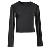 Hottie High Elastic Short Small Neck-Up T-Shirt Exposed Belly Button-Button Tight Bottom Shirt