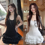 Sexy White Sling Dress Summer New Lotus Leaf Design Splicing Thin Ballet Style A Word Short Skirt