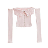 Purely Sexy Single-Sock Buckle Long-Sleeved Knitted Sweater Hot Girl High Waist To Play The Bottom Of The Short Top