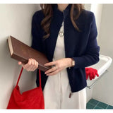 KANING Korean Version Of The Double Zipper Knitted Cardigan 2026 New Solid Color Simple Loose Red Sweater Jacket