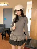 Dehian Warm Half-High Collar Long-Sleeved T-Shirt Girl Autumn And Winter Lace Splicing Inside The Bottom Shirt Top