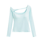 Pure Hottie Sexy Slim Thin Shoulder Long-Sleeved T-Shirt Inside The Bottom Blouse Plus Bra Slender