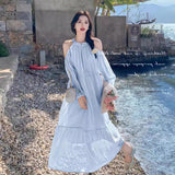 Seaside Holiday Wind Out-Of-Shoulder Dress Woman 2025 New French Gentle Wind Sweet Loose Fairy Dress