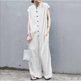 Lace Trumpet-Shaped Japanese-Style Short-Sleeved Flat OL Commuter Button Lady Fashion Loose Jumpsuit Woman