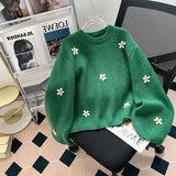 Vintage Embroidery Flower Sweater Women's Autumn/Winter 2025 New Loose Lazy Windy Korean Knits