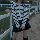 KANING Striped Round Collar Small Fragrant Knitted Cardigan 2026 Autumn French Loose Short Outer Sweater Coat