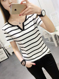 V Striped Short-Sleeved V-Neck Short-Sleeved T-Shirt For Women's Summer New Korean Version Of The Stylish Short-Sleeved Bottom Topess