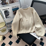 Vintage Embroidery Flower Sweater Women's Autumn/Winter 2025 New Loose Lazy Windy Korean Knits