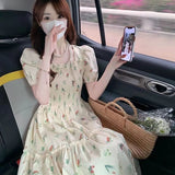 New Temperament Fresh And Gentle Wind Collar Folded Flower Dress Women Summer Waist Thin A Word Long Dress