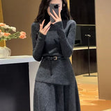 KANING Korean Knitwear Two Sets Of Atmosphere Feel Autumn And Winter New French High-End Sweater Half-Dress Skirt Set