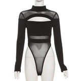 Sexy Hottie Sleeves Empty Net Yarn Women Early Spring Design Sense Inside Repair Body T-Shirt Long Sleeves On The Clothes