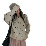 KANING Korean Version Of The Round Collar Wave Point Knitted Cardigan 2026 Autumn And Winter New Soft-Crease College Wind Sweater Jacket