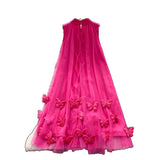 Gentle Wind Neck Bow Tie Hanging Neck Sleeveless Dress Female Three-Dimensional Butterfly Yarn Fairy Dress