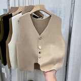 Designing A Small-Sized Button Irregular Vest Knitted Vest Woman's New Autumn 2025 Loose Outside The Shoulder