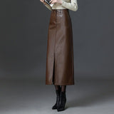 2025 Autumn And Winter High-Rise Straight Body Half Dress Female Version Of Fashion Large Size PU Leather Skirts Thin Dress