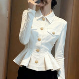 Early Autumn Is Very Good-Looking Blue Coat Female Fashionable Temperament Taut Tidly Taut Tidly Blouse