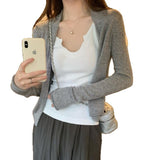 Korean Pure Color Gentle Knitted Shirt Women's Summer Cardigan Sunscreen Thin Leisure Long Sleeves With Small Top Coat